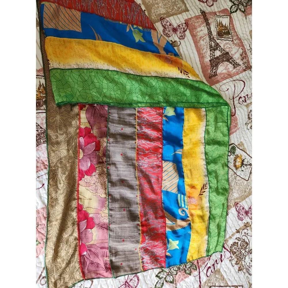 Darn Good Yarn‎ Silk Medley Scarf Reclaimed Sari Silk Floral 20×70 Inches